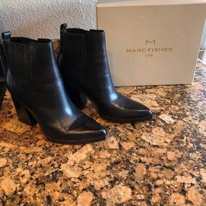 Marc Fisher Pointed Toe Black Leather Bootie